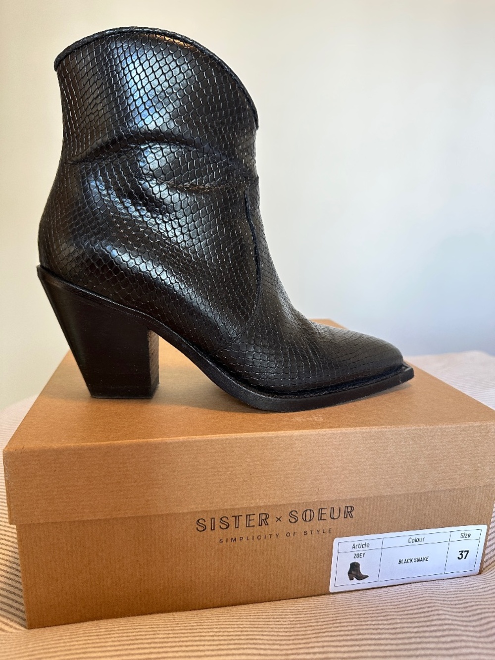 Sister x Soeur Zoey Cowboy Snake Print Leather Boots
